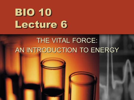 BIO 10 Lecture 6 THE VITAL FORCE: AN INTRODUCTION TO ENERGY.