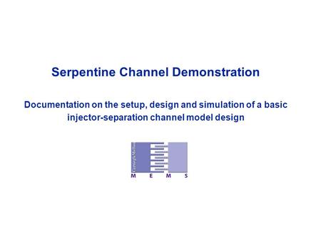 Serpentine Channel Demonstration Documentation on the setup, design and simulation of a basic injector-separation channel model design.