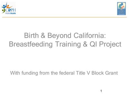 Birth & Beyond California: Breastfeeding Training & QI Project With funding from the federal Title V Block Grant 1.