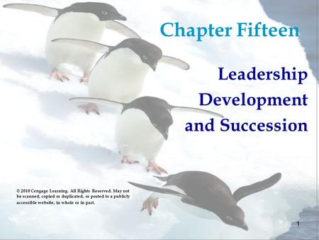 1 Chapter Fifteen Leadership Development and Succession © 2010 Cengage Learning. All Rights Reserved. May not be scanned, copied or duplicated, or posted.