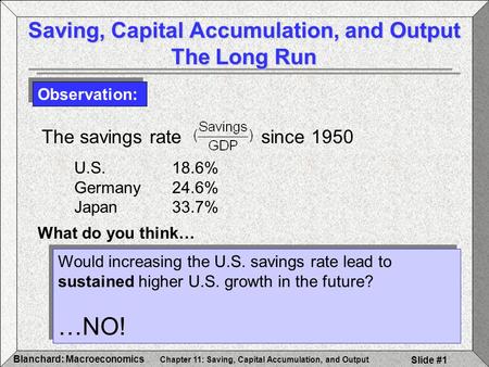 Saving, Capital Accumulation, and Output The Long Run