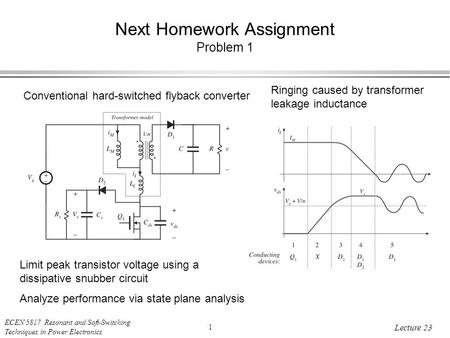 ECEN 5817 Resonant and Soft-Switching Techniques in Power Electronics 1 Lecture 23 Next Homework Assignment Problem 1 Conventional hard-switched flyback.