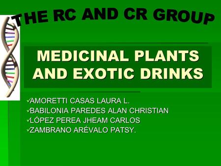 MEDICINAL PLANTS AND EXOTIC DRINKS AMORETTI CASAS LAURA L. BABILONIA PAREDES ALAN CHRISTIAN LÓPEZ PEREA JHEAM CARLOS ZAMBRANO ARÉVALO PATSY.