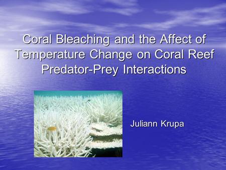 Coral Bleaching and the Affect of Temperature Change on Coral Reef Predator-Prey Interactions Juliann Krupa.