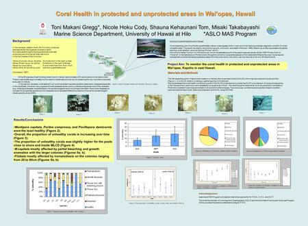 Coral Health in protected and unprotected areas in Wai’opae, Hawaii Toni Makani Gregg*, Nicole Hoku Cody, Shauna Kehaunani Tom, Misaki Takabayashi Marine.