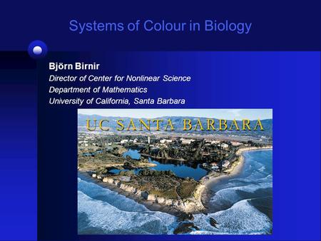 Systems of Colour in Biology Björn Birnir Director of Center for Nonlinear Science Department of Mathematics University of California, Santa Barbara.
