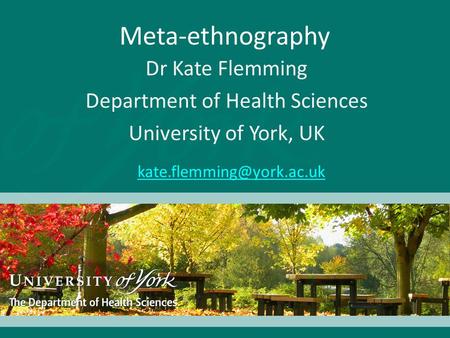 Dr Kate Flemming Department of Health Sciences University of York, UK