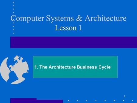 1 Computer Systems & Architecture Lesson 1 1. The Architecture Business Cycle.