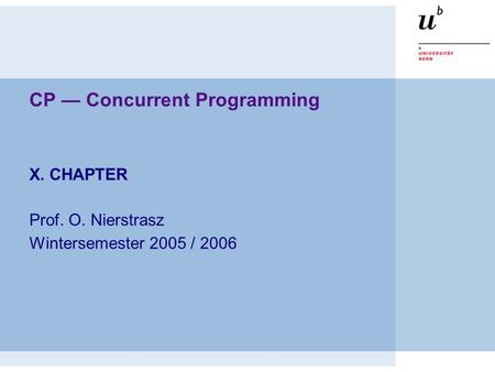 CP — Concurrent Programming X. CHAPTER Prof. O. Nierstrasz Wintersemester 2005 / 2006.