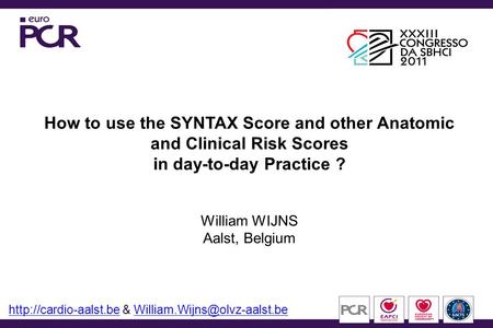 How to use the SYNTAX Score and other Anatomic and Clinical Risk Scores in day-to-day Practice ? William WIJNS Aalst, Belgium
