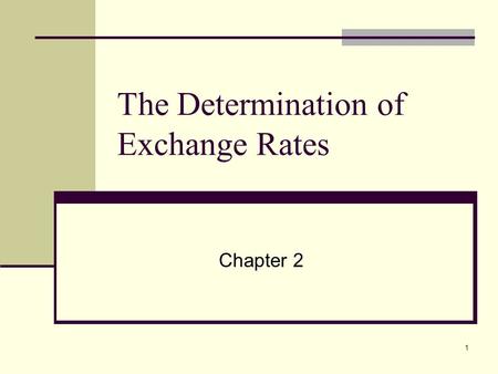 1 The Determination of Exchange Rates Chapter 2 2 CHAPTER 2: THE DETERMINATION OF EXCHANGE RATES CHAPTER OVERVIEW: I.EQUILIBRIUM EXCHANGE RATES 均衡即 期匯率.