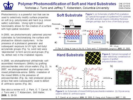 Photochemistry is a powerful tool that can be used to selectively modify surface properties on soft (e.g. polystyrene) and hard (e.g. silicon wafer) substrates.