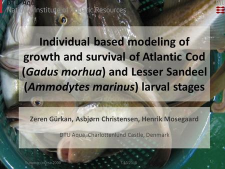 Individual based modeling of growth and survival of Atlantic Cod (Gadus morhua) and Lesser Sandeel (Ammodytes marinus) larval stages Zeren Gürkan, Asbjørn.