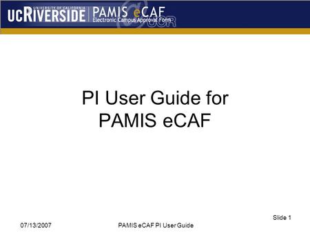 07/13/2007 PAMIS eCAF PI User Guide Slide 1 PI User Guide for PAMIS eCAF.