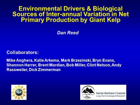 Environmental Drivers & Biological Sources of Inter-annual Variation in Net Primary Production by Giant Kelp Dan Reed Collaborators: Mike Anghera, Katie.
