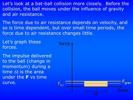 Let’s look at a bat-ball collision more closely. Before the collision, the ball moves under the influence of gravity and air resistance. The force due.