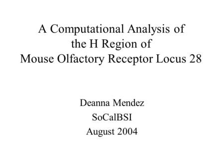 A Computational Analysis of the H Region of Mouse Olfactory Receptor Locus 28 Deanna Mendez SoCalBSI August 2004.