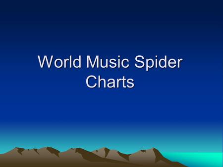 World Music Spider Charts. Indian Music Harmony Drone TimbreHarmonium (keyboard) Tambura (string) Sitar (string) Tabla (Drum) Melody Raga (Scale) Improvisation.