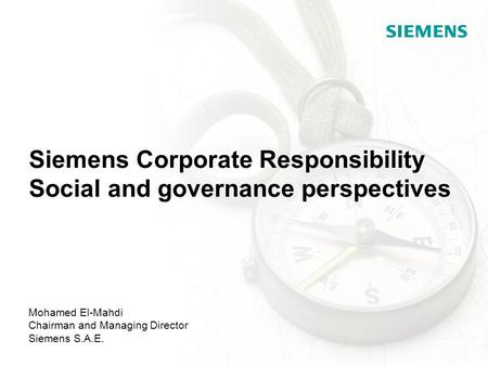 Siemens Corporate Responsibility Social and governance perspectives