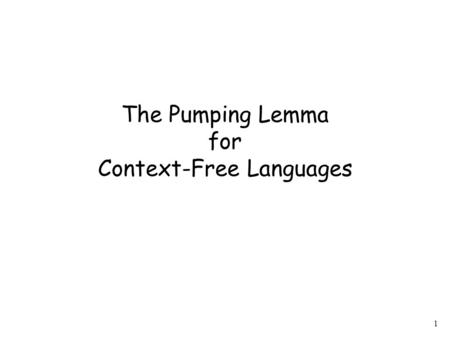1 The Pumping Lemma for Context-Free Languages. 2 Take an infinite context-free language Example: Generates an infinite number of different strings.