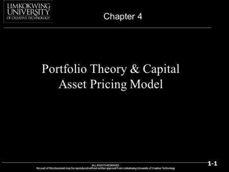Portfolio Theory & Capital Asset Pricing Model