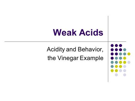Weak Acids Acidity and Behavior, the Vinegar Example.