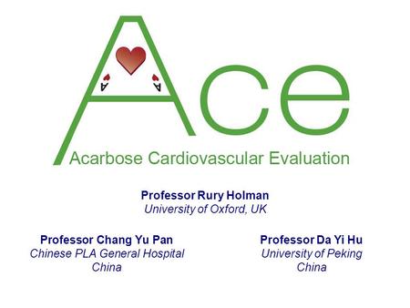 Professor Rury Holman University of Oxford, UK Professor Chang Yu PanProfessor Da Yi Hu Chinese PLA General HospitalUniversity of Peking ChinaChina.