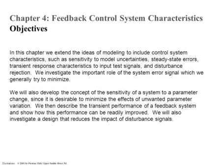 Chapter 4: Feedback Control System Characteristics Objectives