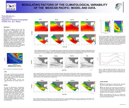 MODULATING FACTORS OF THE CLIMATOLOGICAL VARIABILITY OF THE MEXICAN PACIFIC; MODEL AND DATA. ABSTRACT. Sea Surface Temperature and wind from the Comprehensive.