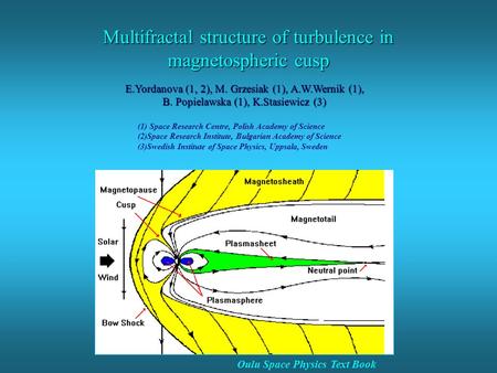 Multifractal structure of turbulence in magnetospheric cusp E.Yordanova (1, 2), M. Grzesiak (1), A.W.Wernik (1), B. Popielawska (1), K.Stasiewicz (3) (1)