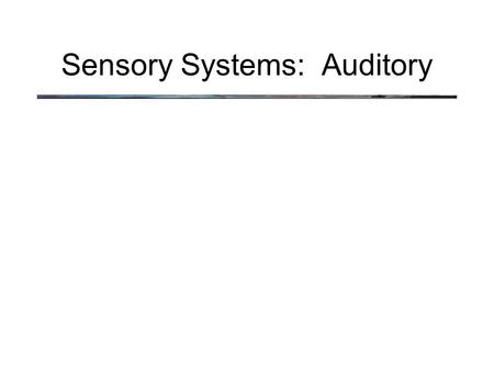 Sensory Systems: Auditory. What do we hear? Sound is a compression wave: When speaker is stationary, the air is uniformly dense Speaker Air Molecules.