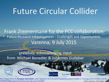 Future Circular Collider Frank Zimmermann for the FCC collaboration Future Research Infrastructures – Challenges and Opportunities Varenna, 9 July 2015.