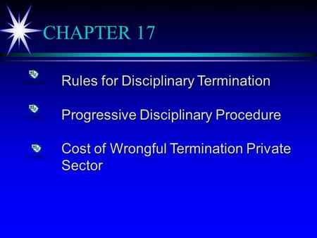 CHAPTER 17 Rules for Disciplinary Termination Progressive Disciplinary Procedure Cost of Wrongful Termination Private Sector.