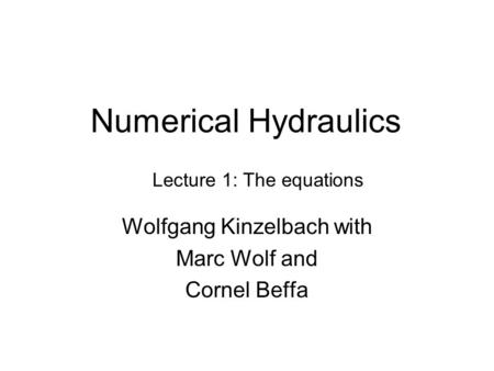 Numerical Hydraulics Wolfgang Kinzelbach with Marc Wolf and Cornel Beffa Lecture 1: The equations.