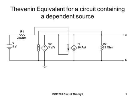 ECE 201 Circuit Theory I1 Thevenin Equivalent for a circuit containing a dependent source.