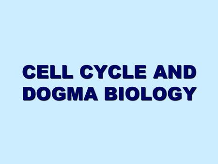CELL CYCLE AND DOGMA BIOLOGY. Cell Cycle dividingnon-dividingThe dividing and non-dividing stages in the life of a cell. Phases: 1.Interphase 1.Interphase: