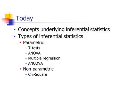 Today Concepts underlying inferential statistics