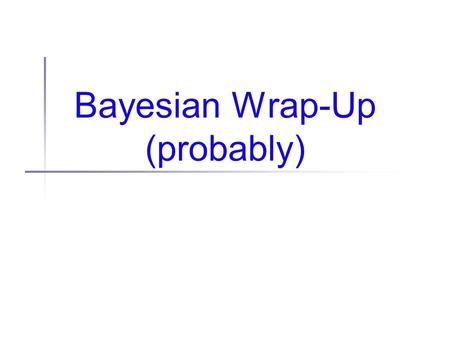 Bayesian Wrap-Up (probably). Administrivia Office hours tomorrow on schedule Woo hoo! Office hours today deferred... [sigh] 4:30-5:15.