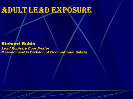 ADULT LEAD EXPOSURE Richard Rabin Lead Registry Coordinator Massachusetts Division of Occupational Safety.