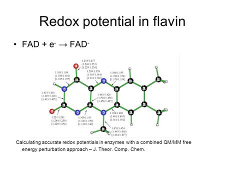 Redox potential in flavin FAD + e - → FAD - Calculating accurate redox potentials in enzymes with a combined QM/MM free energy perturbation approach –