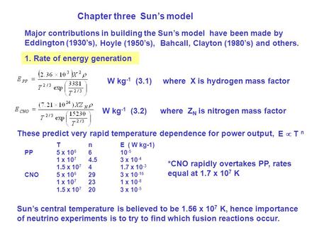 Chapter three Sun’s model Major contributions in building the Sun’s model have been made by Eddington (1930’s), Hoyle (1950’s),Bahcall, Clayton (1980’s)