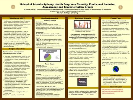 TEMPLATE DESIGN © 2008 www.PosterPresentations.com School of Interdisciplinary Health Programs Diversity, Equity, and Inclusion Assessment and Implementation.