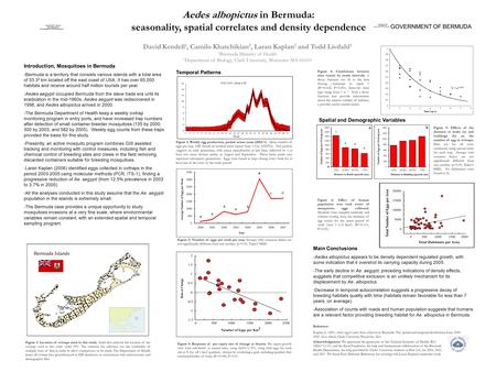 Aedes albopictus in Bermuda: seasonality, spatial correlates and density dependence David Kendell 1, Camilo Khatchikian 2, Laran Kaplan 2 and Todd Livdahl.