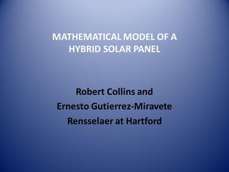 MATHEMATICAL MODEL OF A Hybrid solar panel