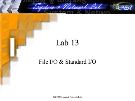 NCHU System & Network Lab Lab 13 File I/O & Standard I/O.