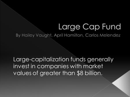 Large-capitalization funds generally invest in companies with market values of greater than $8 billion.