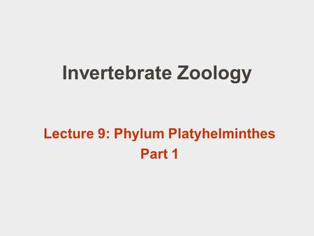 Lecture 9: Phylum Platyhelminthes Part 1