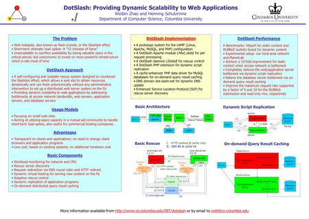 DotSlash: Providing Dynamic Scalability to Web Applications Weibin Zhao and Henning Schulzrinne Department of Computer Science, Columbia University More.