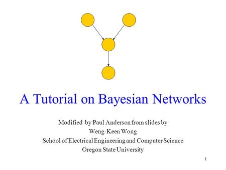 1 A Tutorial on Bayesian Networks Modified by Paul Anderson from slides by Weng-Keen Wong School of Electrical Engineering and Computer Science Oregon.