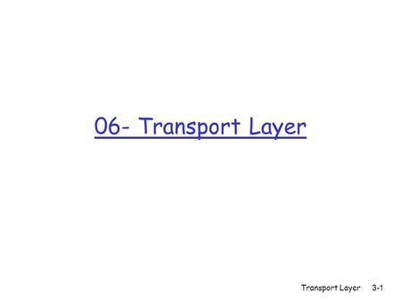 Transport Layer 3-1 06- Transport Layer. Transport Layer 3-2 Chapter 3 Transport Layer Computer Networking: A Top Down Approach Featuring the Internet,